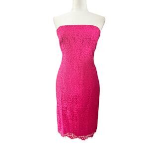 David Meister Women's Strapless Fitted Lace Bodycon Cocktail Dress Hot Pink